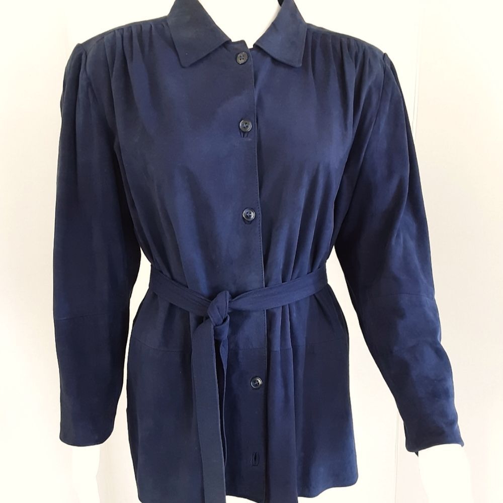 ANN TAYLOR NAVY BLUE ULTRA SOFT GENUINE SUEDE JACKET SZ M - Vtg